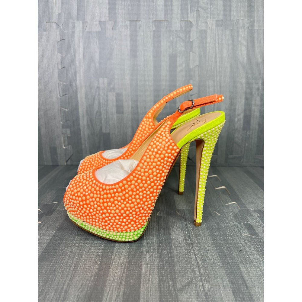 Giuseppe Zanotti Sharon Marilyn Neon Orange Pumps Size 38/ 8 Crystal Embellished